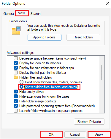 Enable Show hidden files