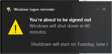 auto-shutdown notification warning message