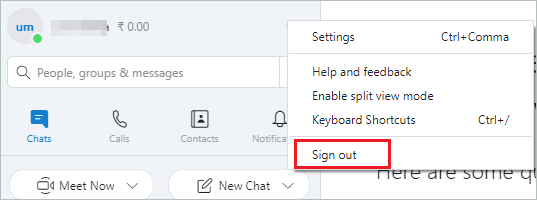 Sign out from Skype application