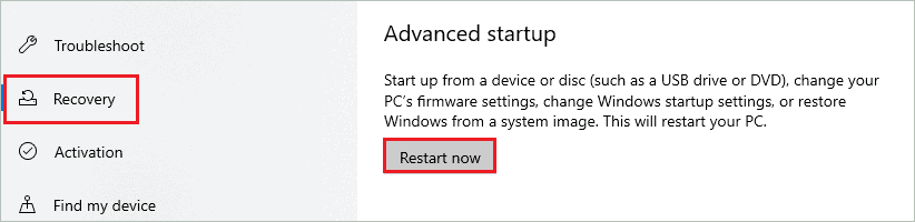 Start Advanced startup to fix PFN List Corrupt in Windows 10 
