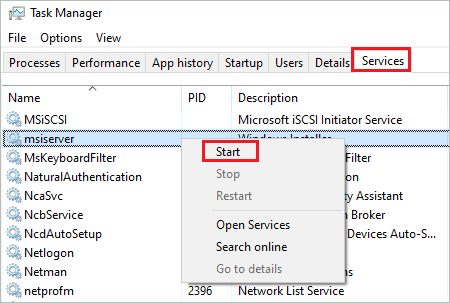 Démarrer msiserver pour réparer le programme d'installation de Windows ne fonctionne pas