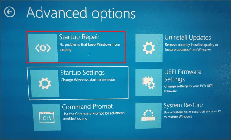 Run Startup Repair to fix Inaccessible Boot Device BSOD in Windows 10