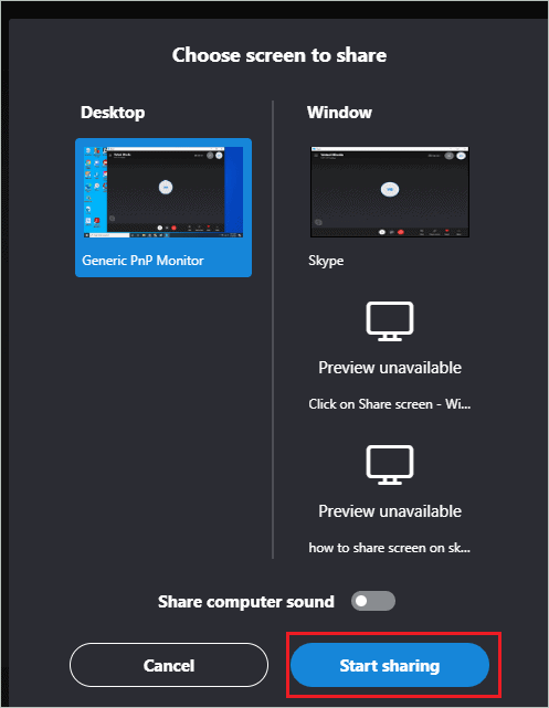 Start Skype screen sharing for  how to share screen on Skype 