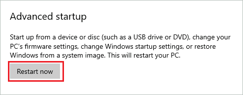 Click on Restart now