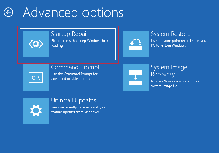 Click on Startup Repair for how to fix registry errors windows 10