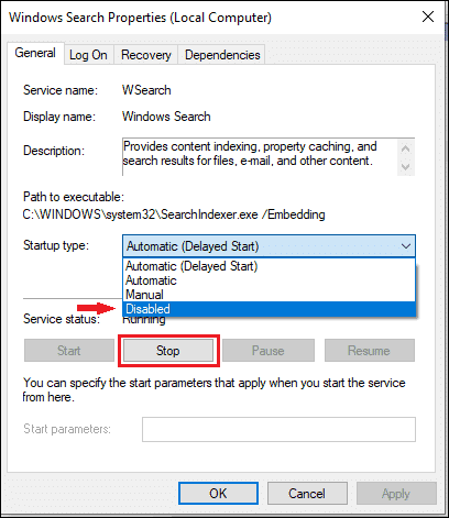 Stop the Windows search to fix bad pool header