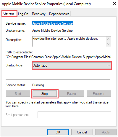 Stop the apple mobile device service