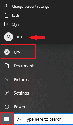 Switch user using Start menu