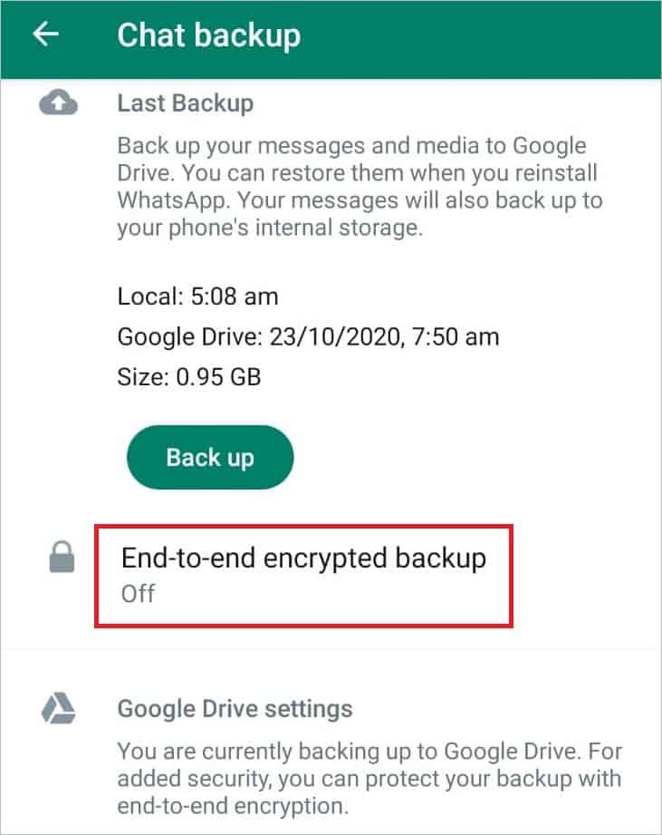 Tap on End-to-end encrypted backup