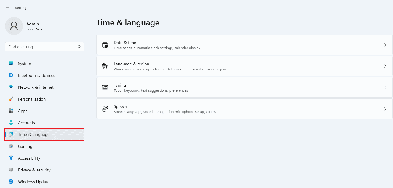  Time & language settings of Windows 11