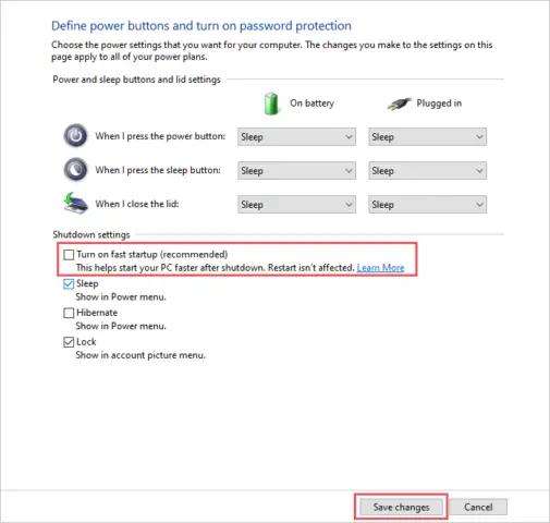 Turn off fast startup to fix bad pool header in Windows 10