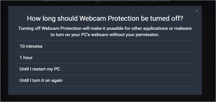 Disable Webcam Protection to fix microsoft teams camera not working