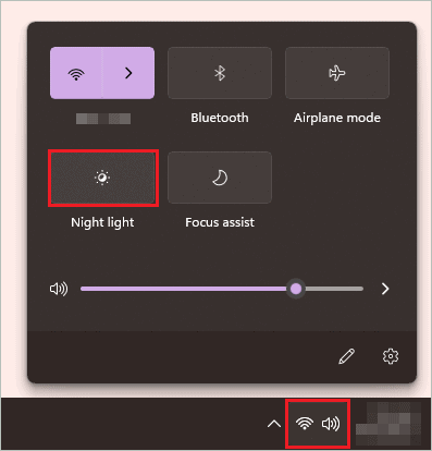 Turn on night light using quick settings