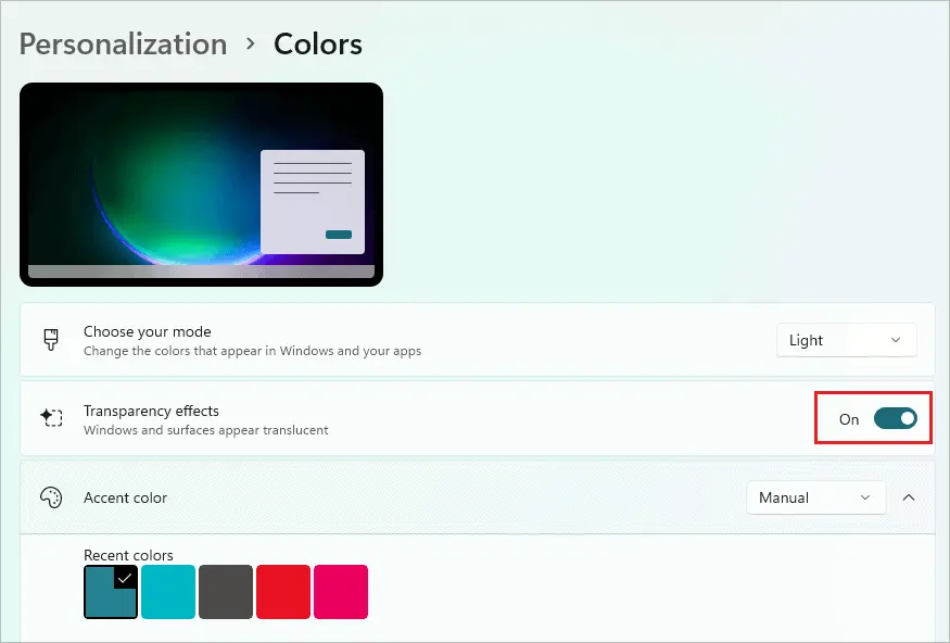 Enable Transparency effects