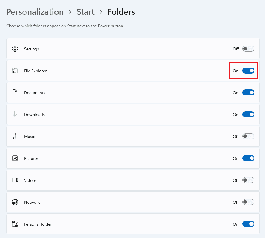 Turn on folders for the Start menu for Add Folders to Windows 11 Start Menu