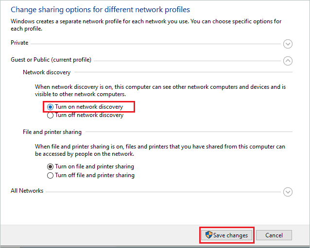 Enable network discovery