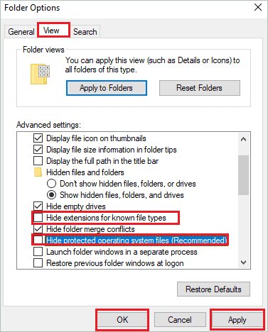 Unhide all the files in File Explorer to fix can't find appdata folder windows 10