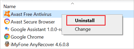 Uninstall Avast Antivirus