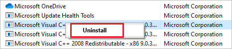 Uninstall Microsoft Visual C++ Redistributable (latest version)