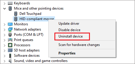 Uninstall mouse driver