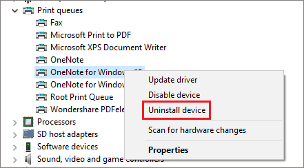 Uninstall printer device