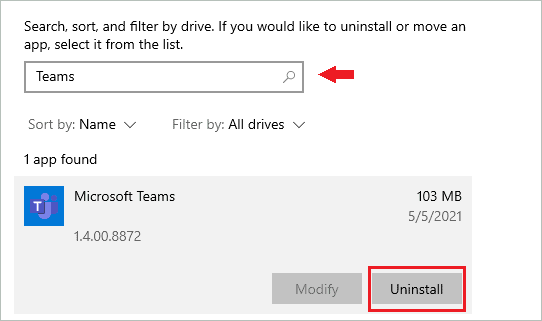 Uninstall Microsoft Teams