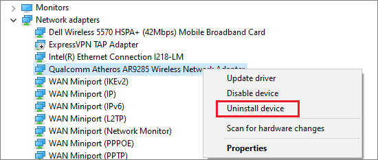 Uninstall WiFi network driver
