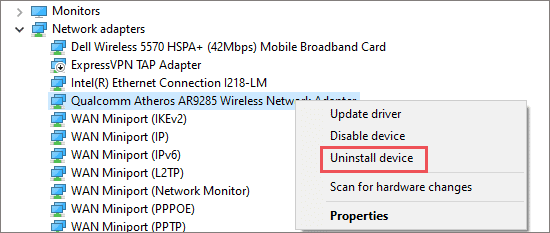 Uninstall network drivers