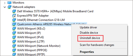 Uninstall network drivers 