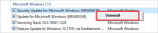 Uninstall most recent update to fix Inaccessible Boot Device BSOD in Windows 10