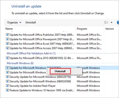 Uninstall the recent update to fix bad system config info in Windows 10