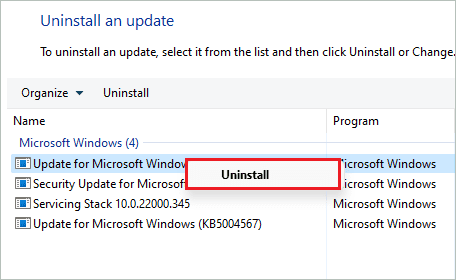 Uninstall the recent update