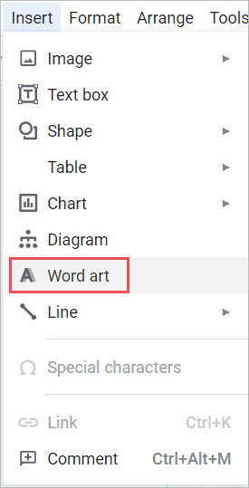 Click the Word Art option