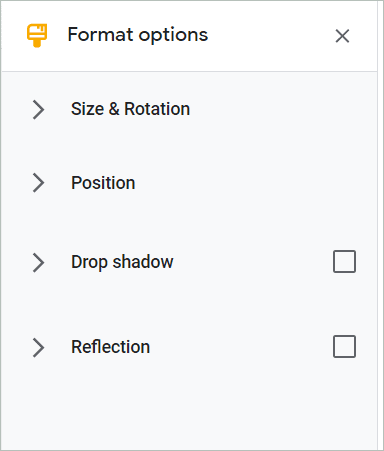 Format options sidebar menu