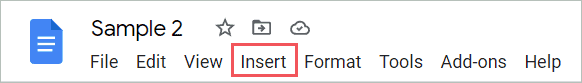 Click on the Insert menu from the toolbar