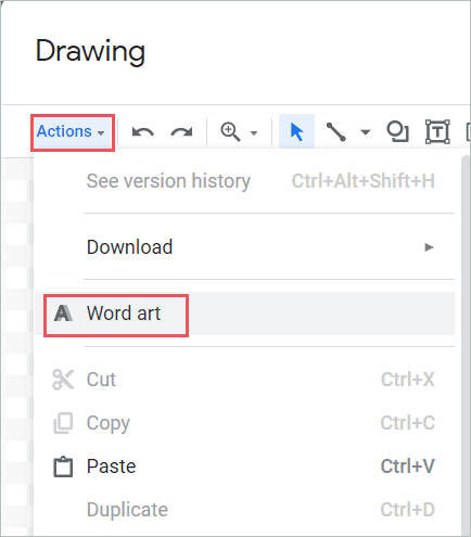 Select Word Art from the Actions menu