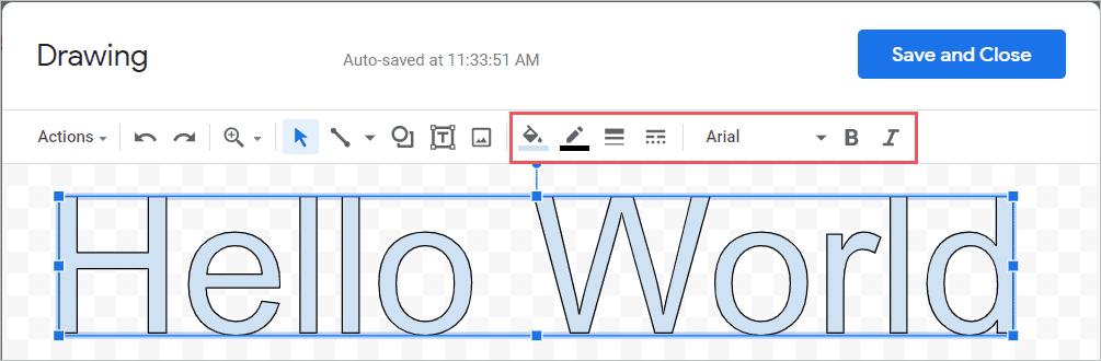 Format options for Word Art