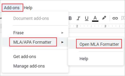 Click on Add-ons and select the MLA/APA Formatter add-on.