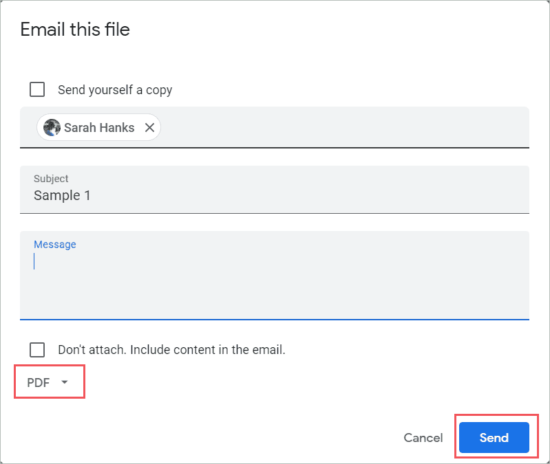 Select the PDF option and click send for How To Convert Google Doc To Pdf