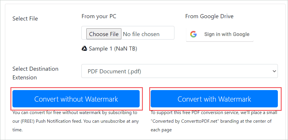 Convert the file with or without the watermark