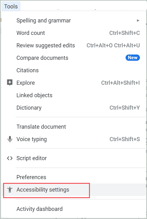 Click on the Accessibility settings