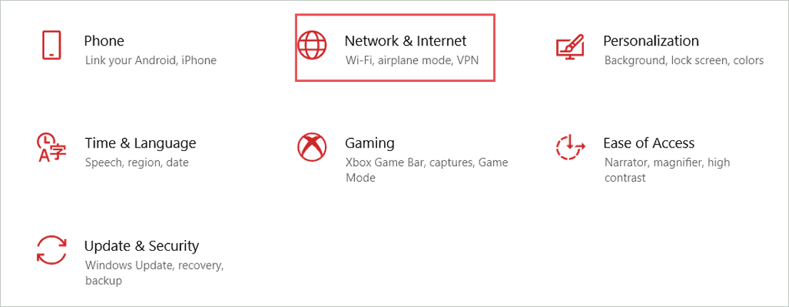Click on the Network and Internet option to fix google docs not working