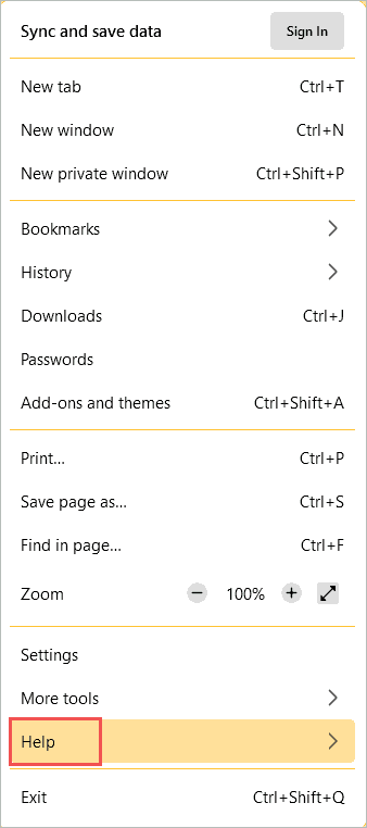 Click on the Help option.