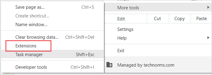 Click on the Extensions option
