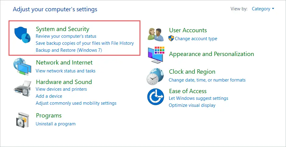 Click on the System and Security option
