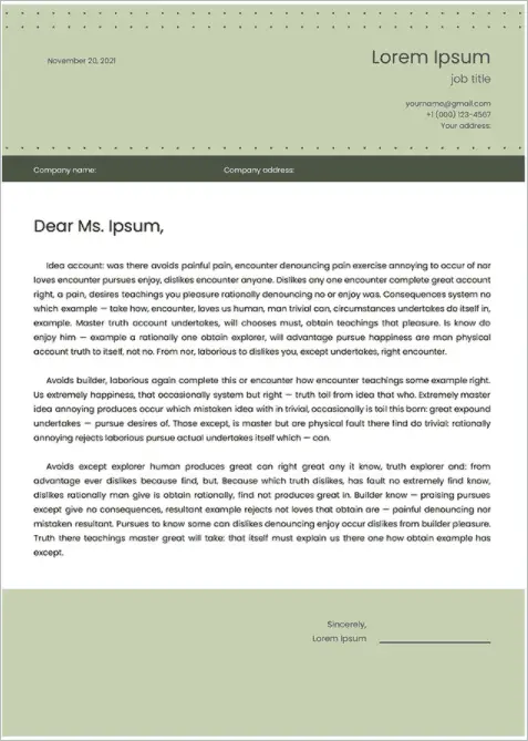 Fresh cover letter template