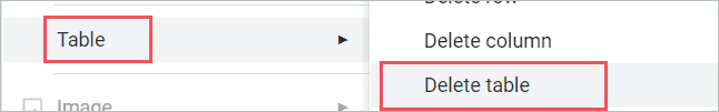 Click on the Delete table option