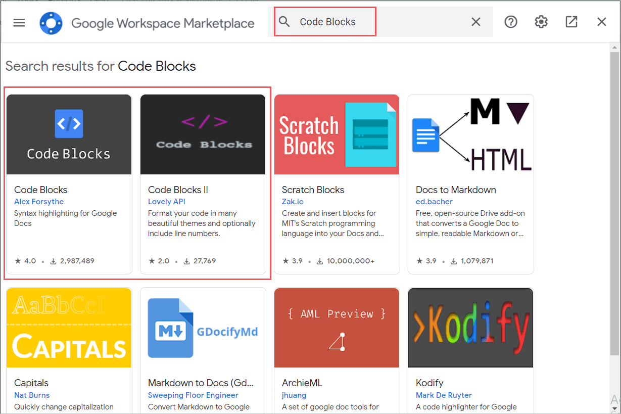 Google Workspace Marketplace Window