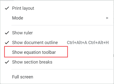 Click on the Show equation toolbar