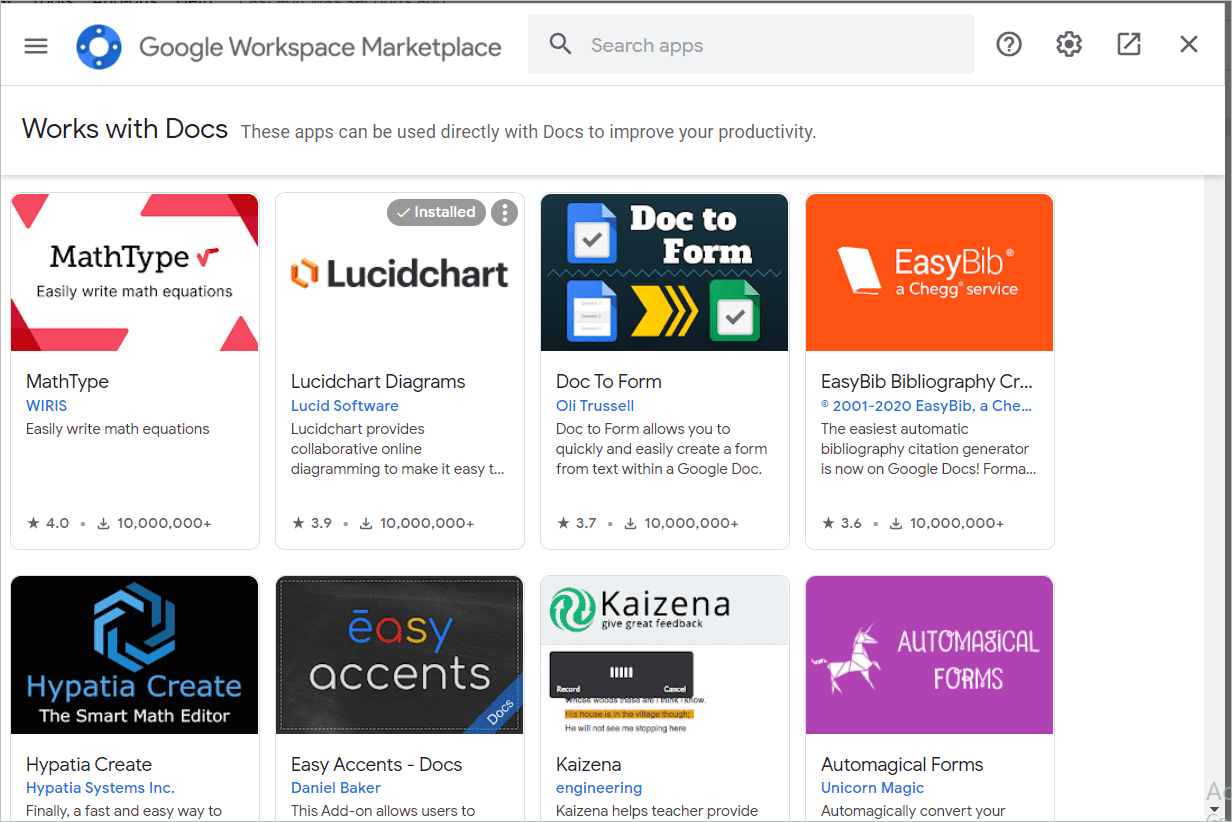 Google Workspace Marketplace Window